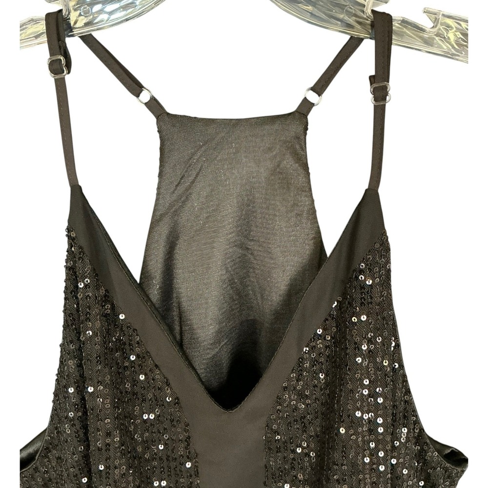 Black Sequin Cami Tank Sz L Racerback Party Club Going Out Indie Sleaze Glam - Picture 3 of 9